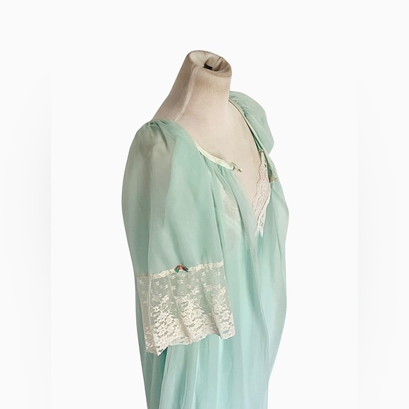 Vintage La Notte Green Chiffon Peignoir Lingerie Slip Dress Robe Set Lace Small - Picture 6 of 15